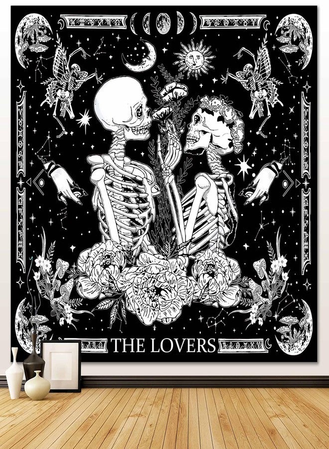 OIOVOIO The Lovers Tapestry Gothic Wall Tapestries Black and White Skeleton Mushroom Grunge Dark Witchy Wall Hanging for Home Decor Aesthetic Bedroom Living Room Dorm Decor (59"x51", Lovers) - Image 1